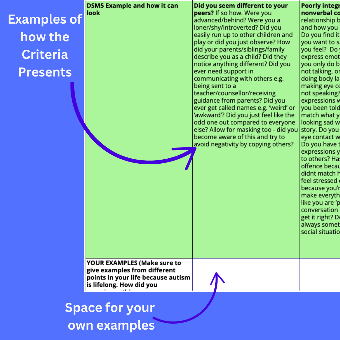 Autism Diagnostic Guide Spreadsheet