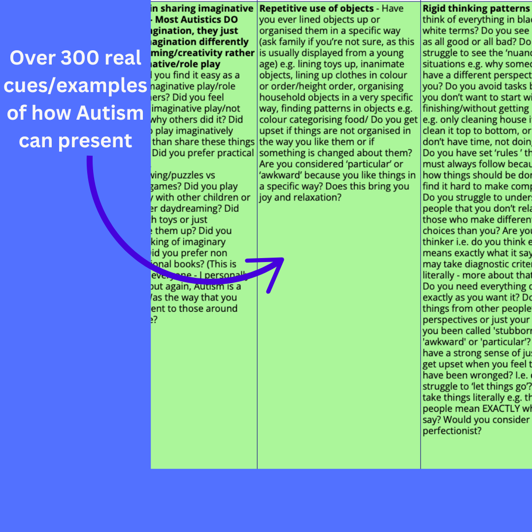 Autism Diagnostic Guide Spreadsheet